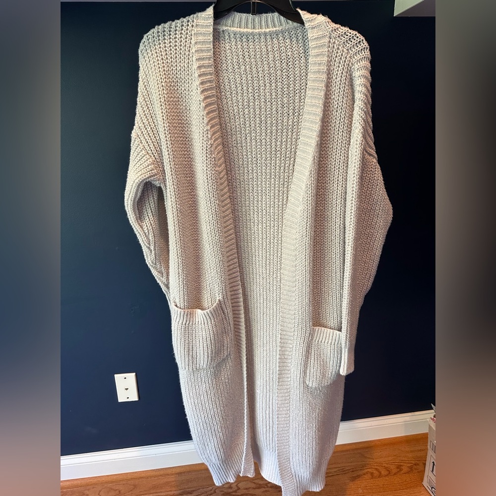 Cozy Light Gray Knit Cardigan Sweater